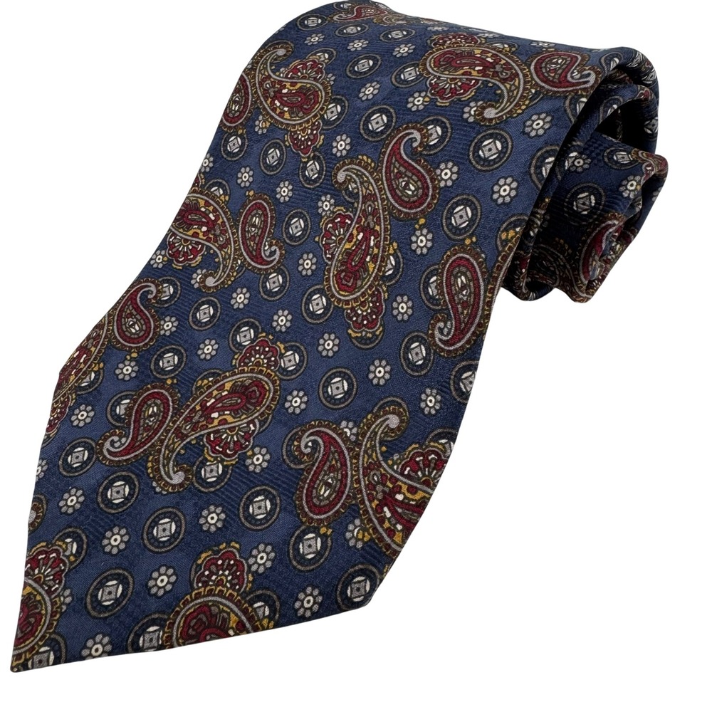 Sheaf & Caber Mens Blue Paisley Silk Necktie Made in Italy 56" x 3.5"